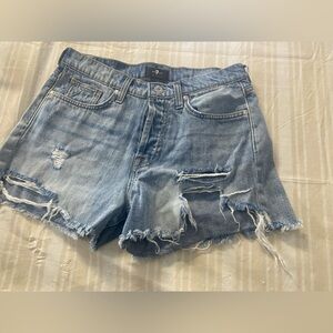 7 For All Mankind Light Wash Monroe Cutoff highrise Denim Shorts SZ 28